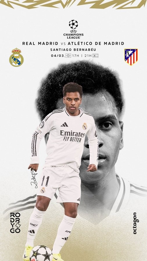 歐冠馬德里德比！羅德里戈曬個(gè)人海報(bào)：伯納烏見(jiàn)，HALA MADRID