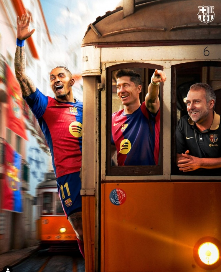 本賽季曾5-4險(xiǎn)勝，巴薩發(fā)布對(duì)本菲卡海報(bào)：萊萬(wàn)、拉菲尼亞出鏡