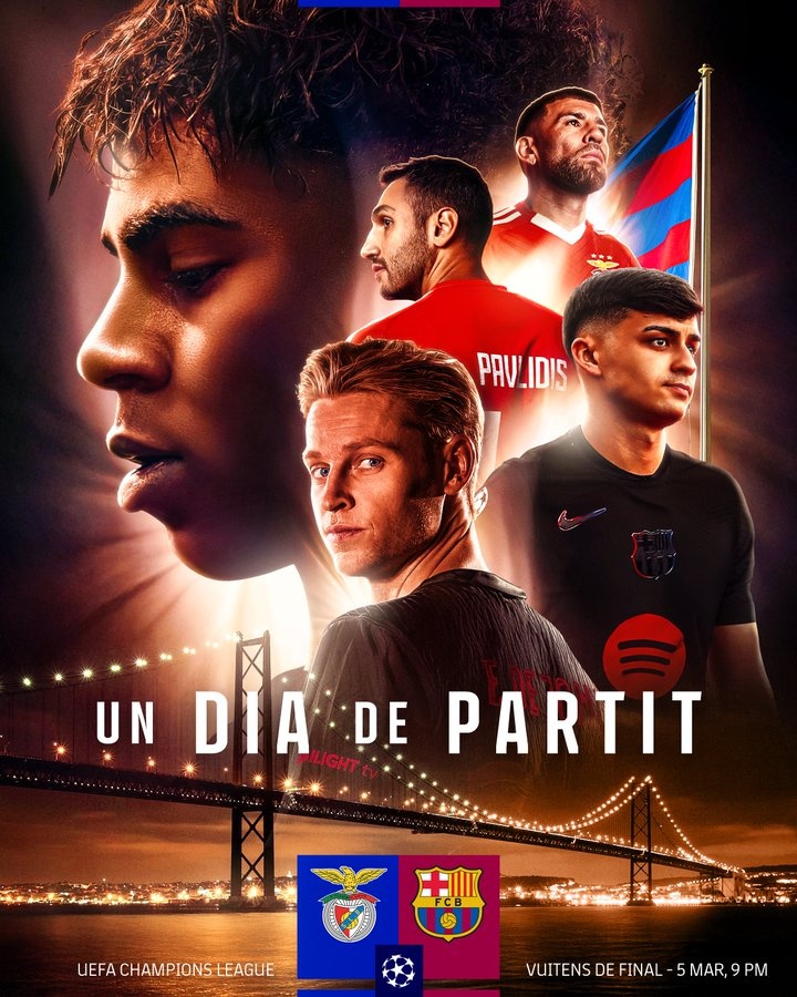 巴薩曬海報(bào)預(yù)熱與本菲卡比賽，亞馬爾、德容、佩德里出鏡