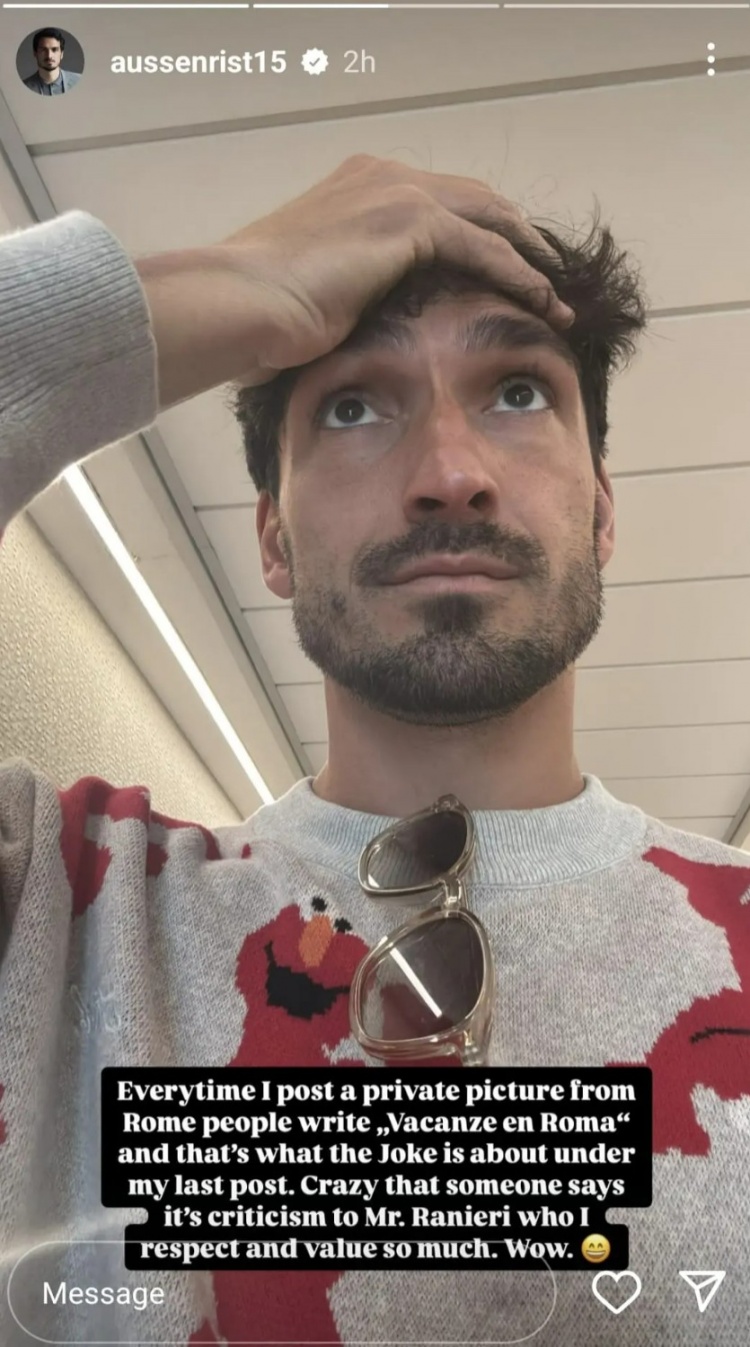 社媒被質(zhì)疑是暗諷拉涅利，胡梅爾斯回應(yīng)：太瘋狂了，我非常敬重他