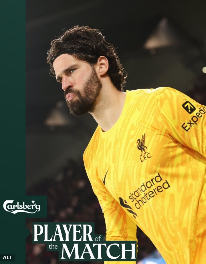 9次撲救力挽狂瀾！利物浦官方：阿利森當選對陣巴黎隊內(nèi)最佳球員