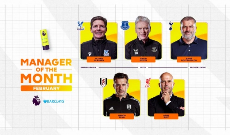 英超2月最佳教練候選：莫耶斯、斯洛特、波斯特科格魯在列