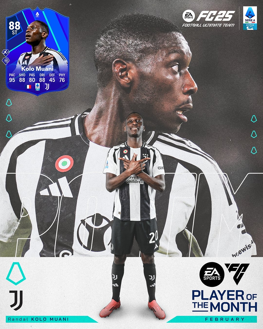 4輪4球1助攻！官方：尤文前鋒穆阿尼當選意甲2月最佳球員