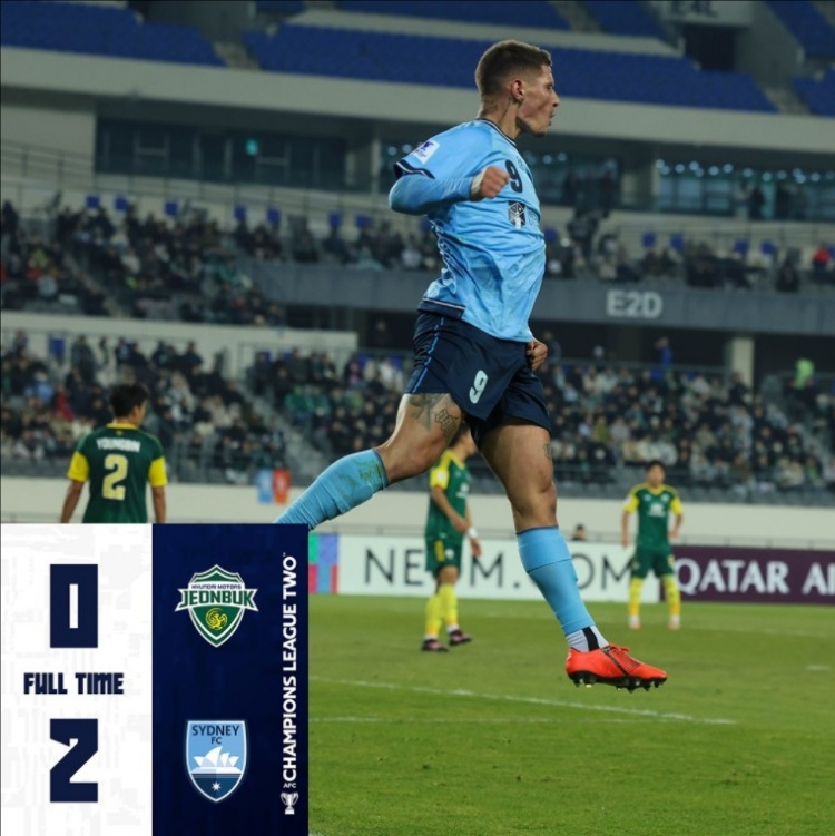 亞冠2聯(lián)賽1/4決賽首回合：全北現(xiàn)代0-2悉尼，廣島三箭6-1獅城水手