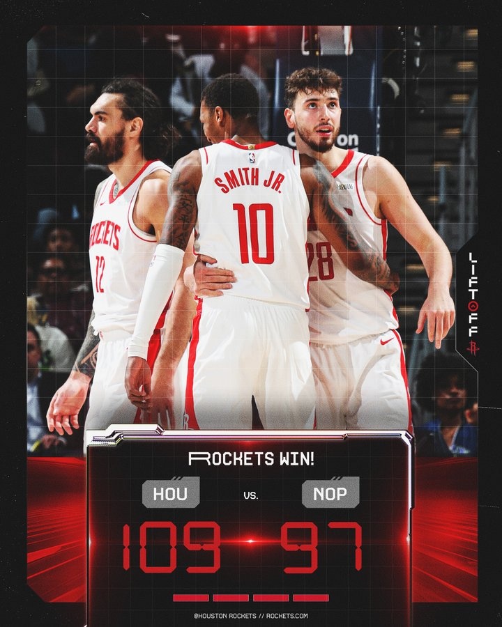 火箭官方曬贏球海報(bào)：申京、亞當(dāng)斯、小賈巴里一起登上封面