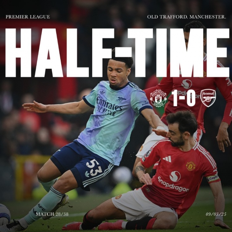 慢熱！曼聯(lián)比分領(lǐng)先進入英超中場休息，是他們自12月1日以來首次