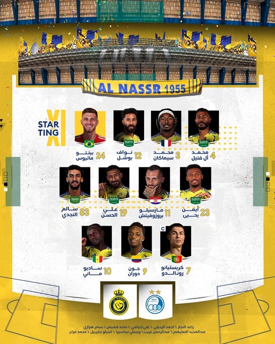 利雅得勝利vs德黑蘭獨(dú)立首發(fā)：C羅領(lǐng)銜，杜蘭、馬內(nèi)先發(fā)