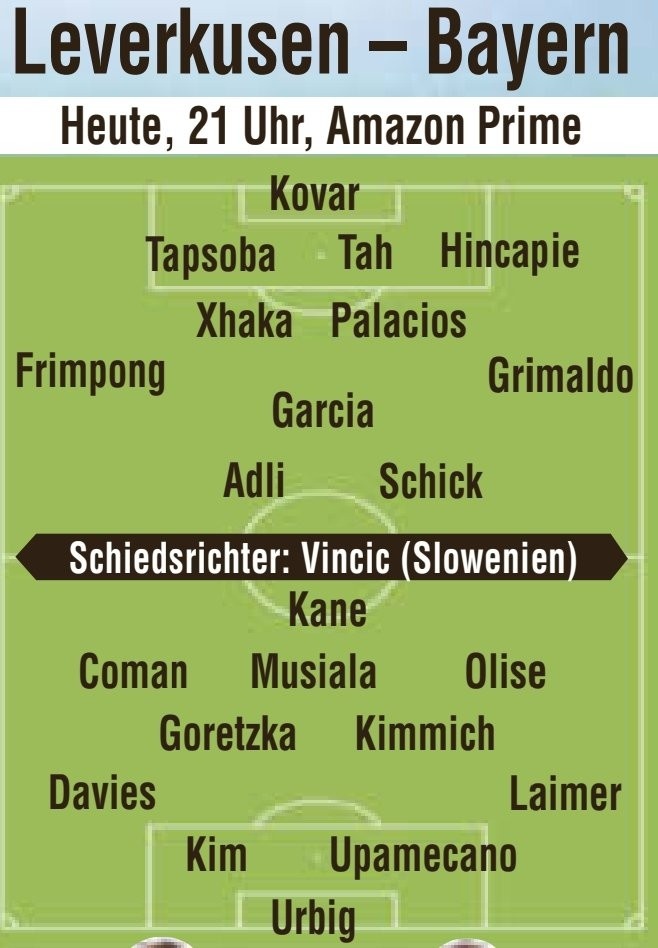 圖片報預(yù)測藥廠vs拜仁首發(fā)：二門科瓦爾PK烏爾比希，?？藙P恩對決