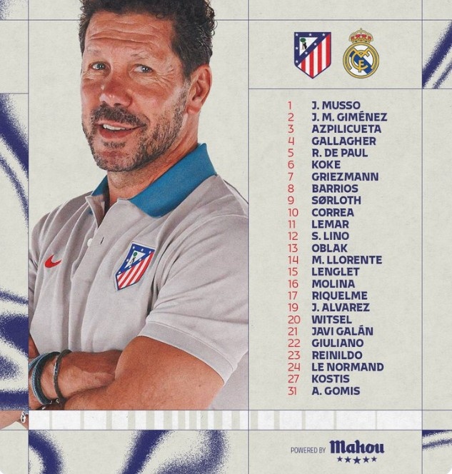 馬競(jìng)VS皇馬大名單：格列茲曼、阿爾瓦雷斯領(lǐng)銜，德保羅出戰(zhàn)