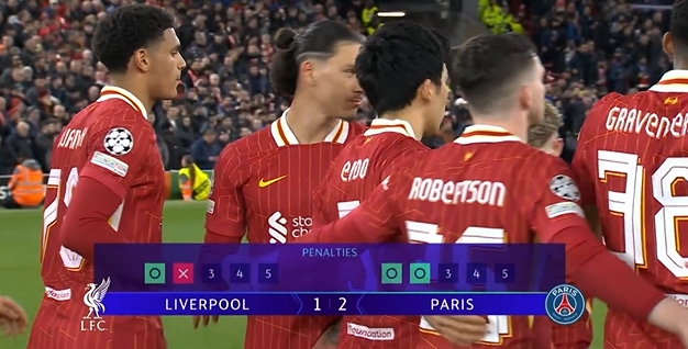 努涅斯失點之后一直到杜埃制勝點球，鏡頭多達(dá)5次給到努涅斯特寫