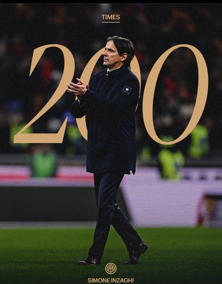 小因扎吉迎執(zhí)教國米200場里程碑，球隊官方曬海報紀(jì)念