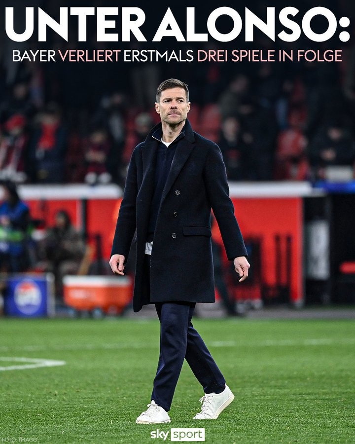 勒沃庫森遭遇三連敗，是2022年10月阿隆索上任以后首次