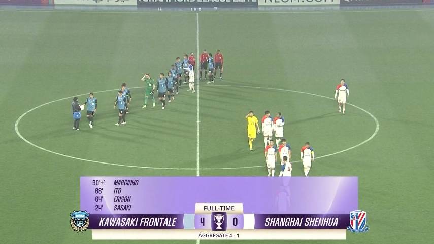 中超冠亞軍！海港昨天客場1-4慘敗橫濱，申花今天客場0-4慘敗川崎