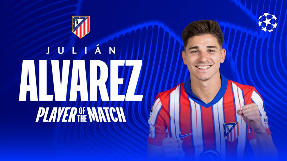 點(diǎn)球違例被判無效！官方：阿爾瓦雷斯當(dāng)選馬競(jìng)vs皇馬全場(chǎng)最佳