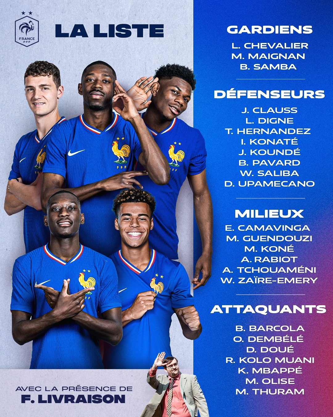 姆總回歸！法國新一期名單：小圖拉姆、登貝萊領(lǐng)銜，穆阿尼在列