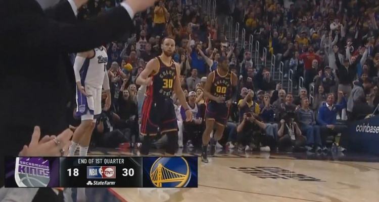 箭如雨下！勇士首節(jié)7記三分球30-18領(lǐng)先國王12分