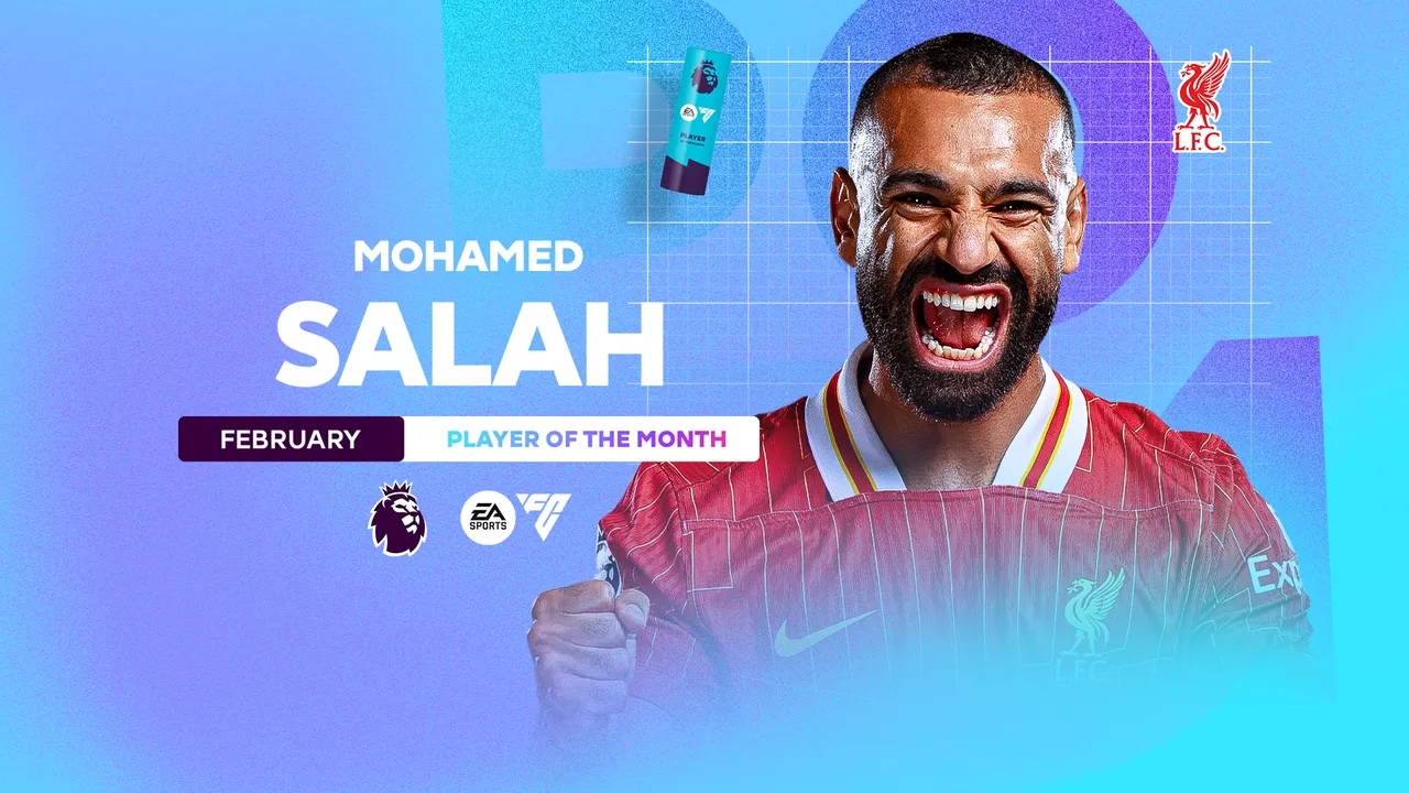 7次獲獎平紀(jì)錄！官方：薩拉赫當(dāng)選英超2月最佳球員，2月6場6球4助