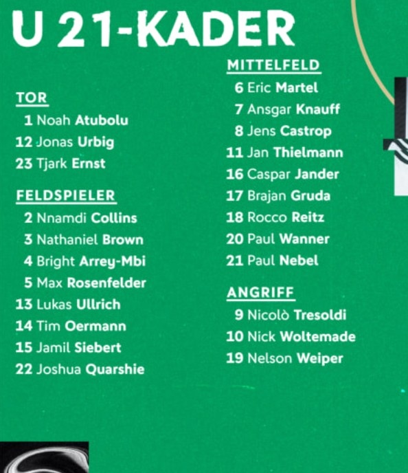 德國U21大名單：沃爾特馬德、烏爾比希、克瑙夫、萬納爾入選