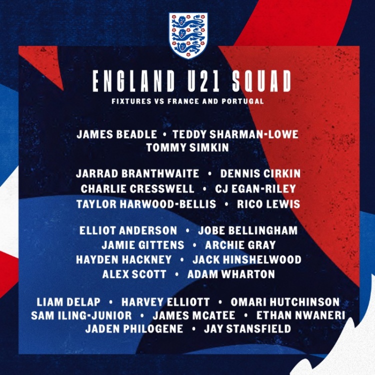 英格蘭U21隊名單：里科-劉易斯、小貝林厄姆、恩瓦內(nèi)里在列