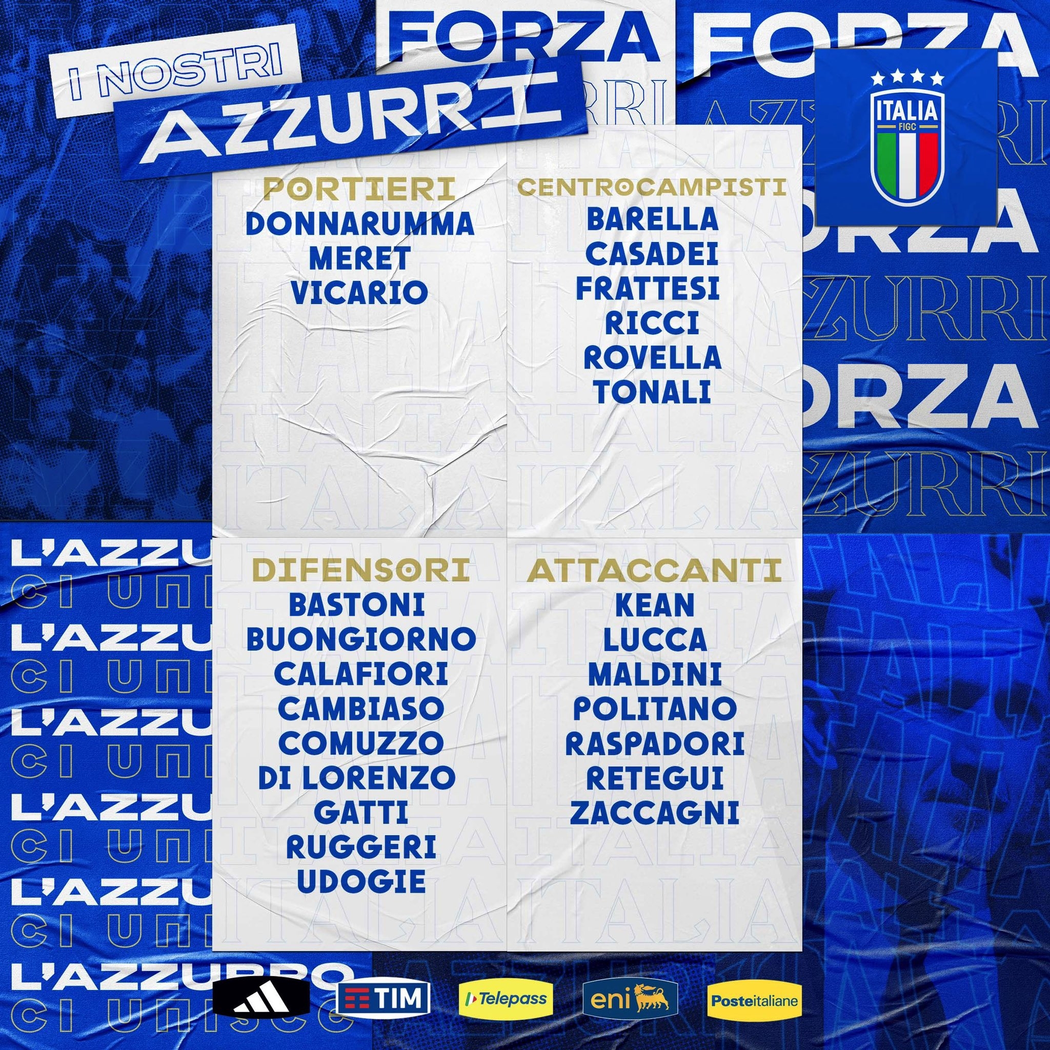 意大利名單：托納利、巴斯托尼在列，雷特吉、小馬爾蒂尼入選