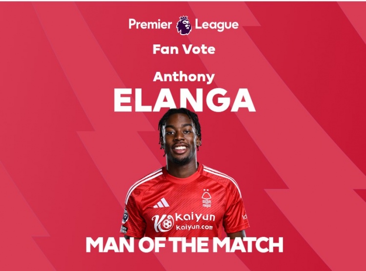 梅開二度！官方：伊蘭加被票選為諾丁漢森林vs伊鎮(zhèn)全場最佳