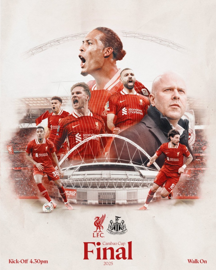 利物浦聯(lián)賽杯決賽海報：斯洛特、薩拉赫、范迪克等人出鏡