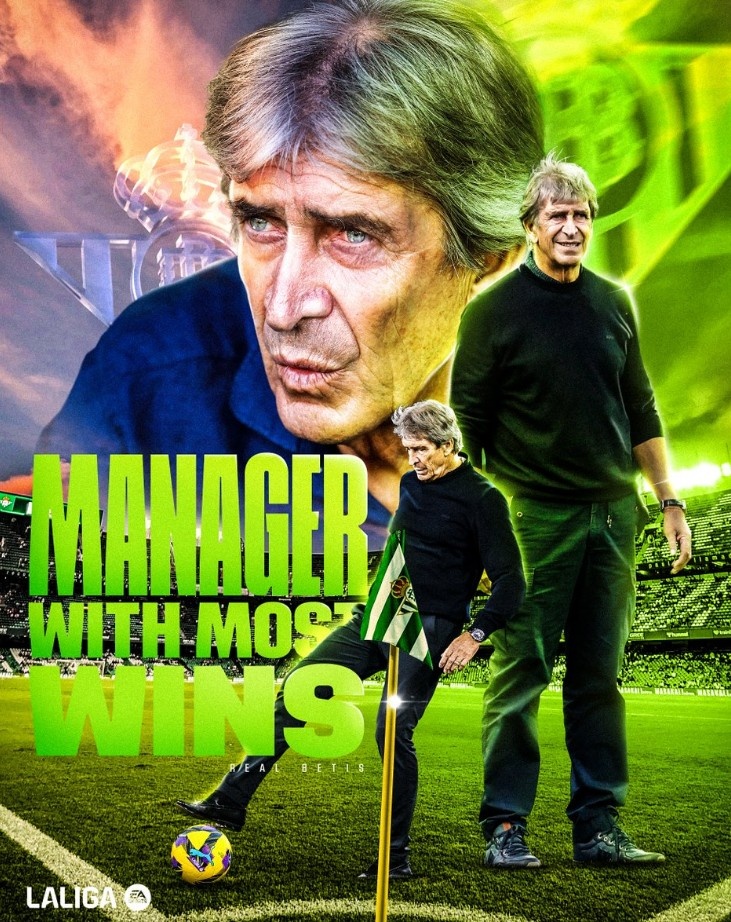 佩萊格里尼率貝蒂斯在西甲取得79勝，成為隊(duì)史西甲勝場(chǎng)數(shù)最多主帥