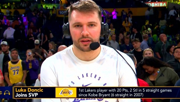 東契奇連續(xù)5場至少20分2斷 湖人隊史自2007年的科比后首人