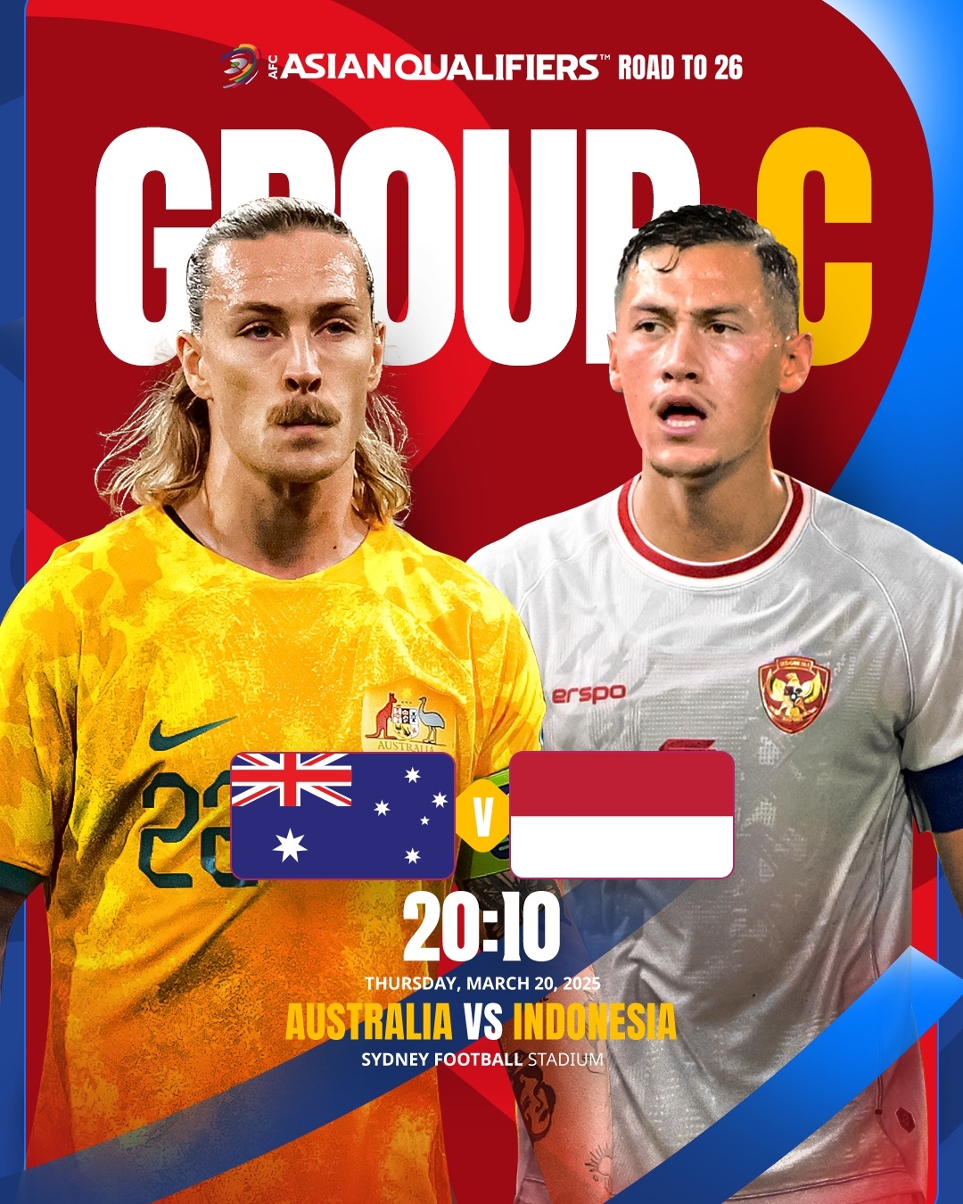 國(guó)足同組!澳大利亞vs印尼首發(fā)：印尼先發(fā)10名歸化 古德溫蒂格替補(bǔ)