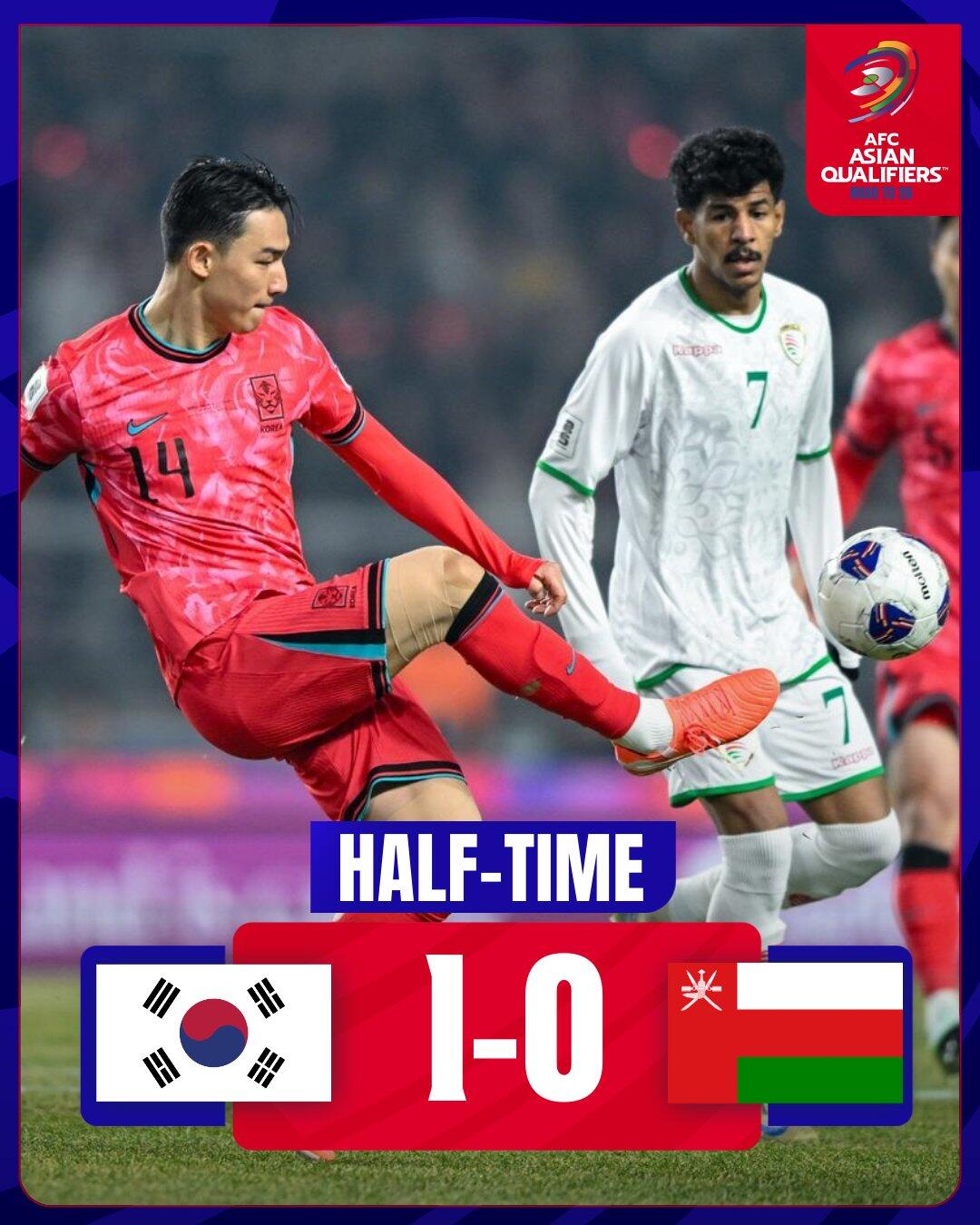 半場-李剛仁精妙直塞助攻黃喜燦破門白昇浩傷退 韓國暫1-0阿曼