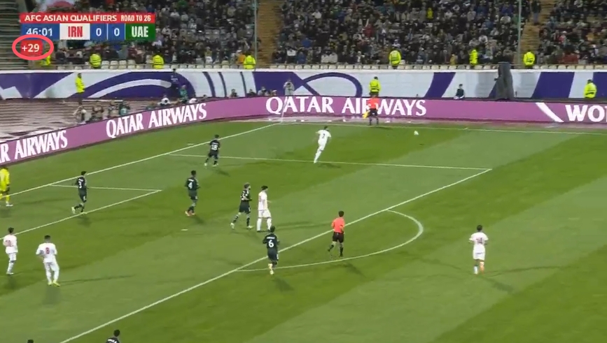 上半場補時29分鐘！伊朗vs阿聯酋因球場照明中斷，目前已恢復進行