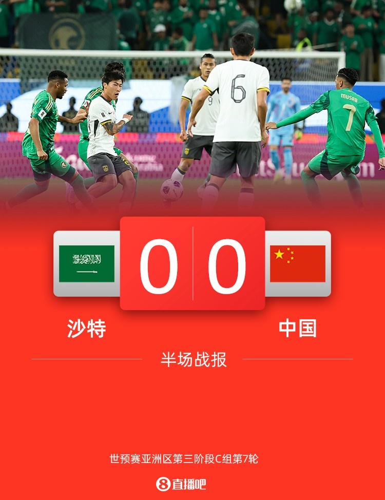 半場(chǎng)-國足暫0-0沙特 林良銘直紅蔣光太傷退沙特中框+進(jìn)球手球被吹