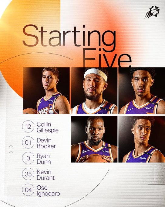 太陽(yáng)VS騎士首發(fā)：KD布克和米切爾加蘭分別領(lǐng)銜 比爾缺陣