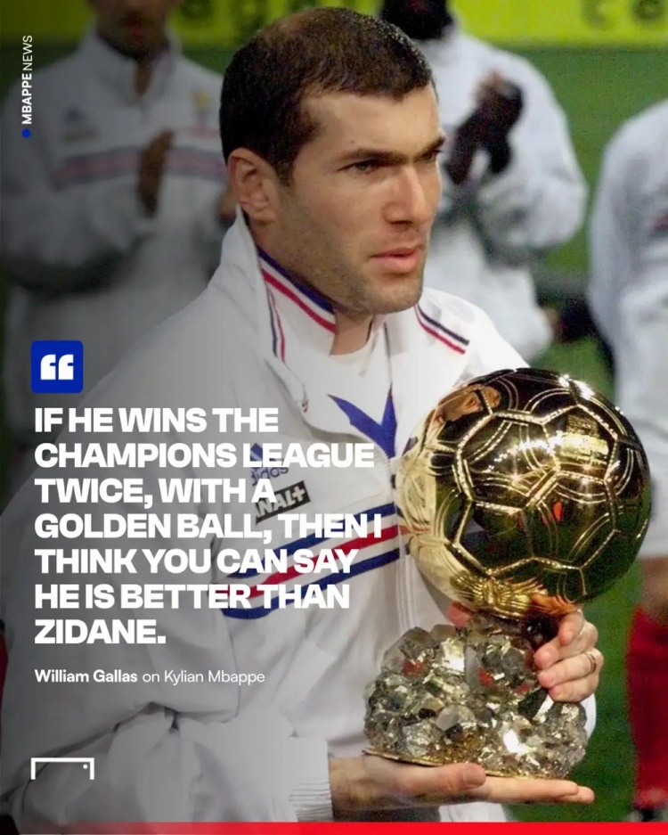 加拉：姆巴佩數(shù)據(jù)是超越了齊達(dá)內(nèi)，但他距離齊祖還差2歐冠+1金球