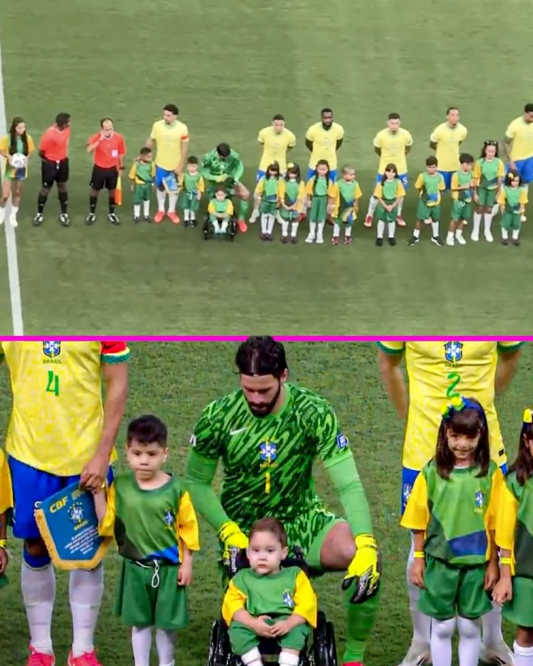 暖心！阿利森賽前列隊(duì)時(shí)單膝跪地，以照顧身前坐輪椅的球童