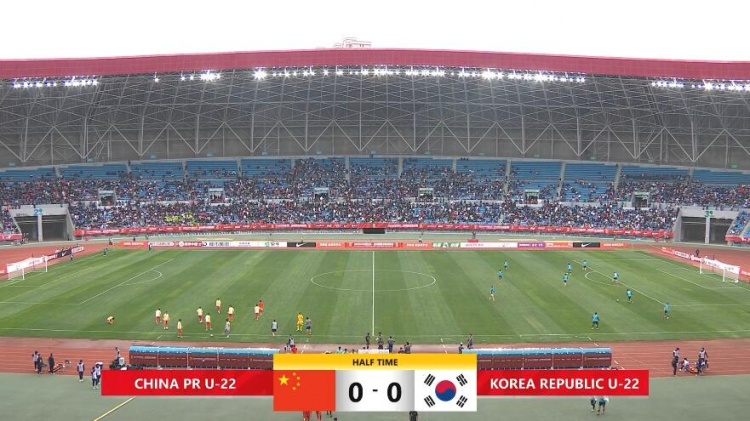 半場-U22國足掌握主動(dòng)暫0-0韓國 陳澤仕任意球中柱鮑盛鑫失空門